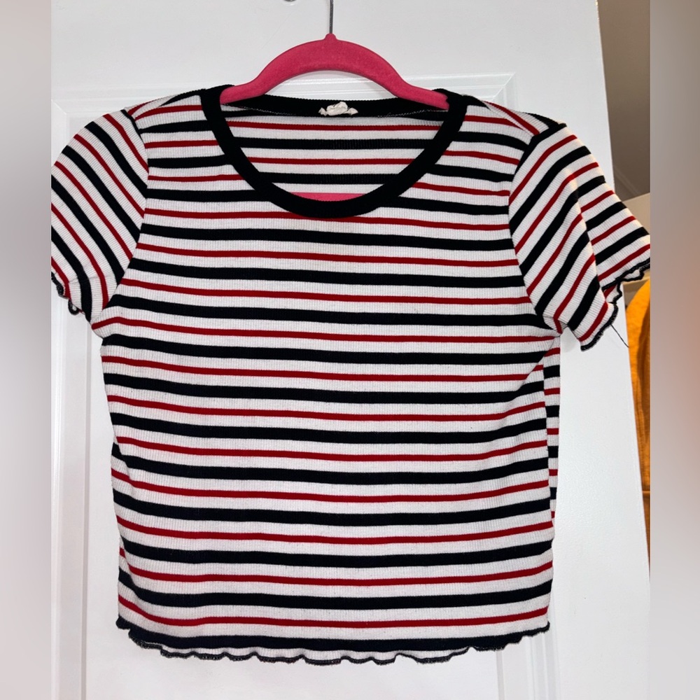 Red, white and blue stripped crop top from garage.